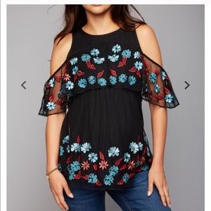 A Pea In The Pod Cold Shoulder Embroidered Top